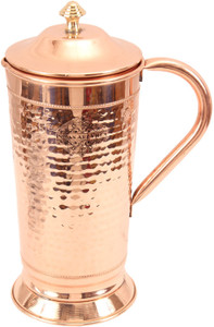 IndianArtVilla Copper Mughlai Design Hammered Jug with Bottom Water Jug