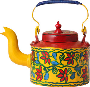iMithila Madhubani Folk Art Designer Handpainted Tea/Coffee Kettle in Mithila Style in Yellow Background Kettle Jug