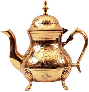 Indian Art Villa Designer Brass Tea Pot Jug Pitcher Kettle Crown Shape - For use in Home Hotel Restaurant Decorative Kettle Jug