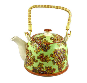 BARWORLD Porcelain Teapot With Cane Handle Kettle Jug