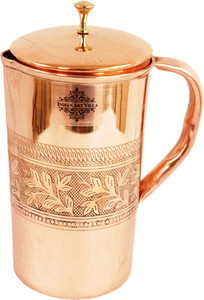 Indian art villa Copper Embossed Design Jug with Welded Handle - Top Quality Water Jug