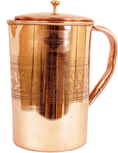 Indian Art Villa Copper Embossed Design Jug Pitcher Water Jug
