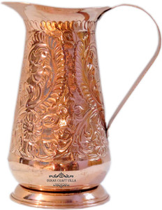 Indian Craft Villa Handmade Designer Pure Copper Vessel 1200 ML for Storage Water Good Health Benefits Yoga, Ayurveda Water Jug