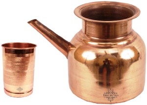 IndianArtVilla Copper Set of 1 Ramjhara with 1 Glass Water Jug