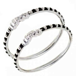 Silver bangles with black beads sale