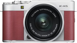 fujifilm x series x-a5 mirrorless camera body with 15 - 45 mm lens f3.5 - 5.6 ois pz(silver, maroon)