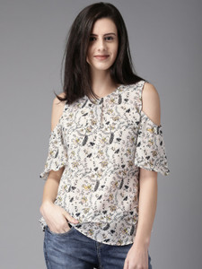 Moda Rapido Casual Cold Shoulder Printed Women White Top Buy Moda Rapido Casual Cold Shoulder Printed Women White Top Online at Best Prices in India