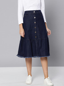 CHEMISTRY Solid Women A line Blue Skirt Buy CHEMISTRY Solid