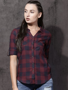 Maroon checked outlet shirt womens