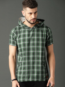 Roadster Checkered Men Hooded Neck Green T Shirt Buy Roadster