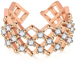 MYKI Queen Bride Wedding Adjustable Rose Gold Ring For Women & Girls Stainless Steel Swarovski Crystal Gold Plated Ring