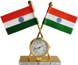 Boopow Brand Indian flag with watch Rectangle Car Dashboard Flag Flag