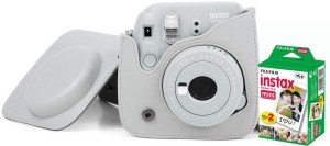 fujifilm instax mini 9 camera with leather bag and 20x film sheet - smoky white instant camera(white)