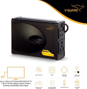 v-guard crystal plus supreme tv voltage stabilizer for 120 cm (47) tv+set topbox+home theatre system (working range: 90-290v; 3 a)(black)