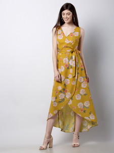 Buy FABALLEY Women Wrap Yellow Dress Online at Best Prices in