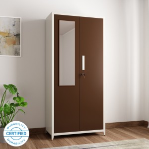 woodness ryan metal 2 door wardrobe(finish color - dual tone brown white, mirror included)