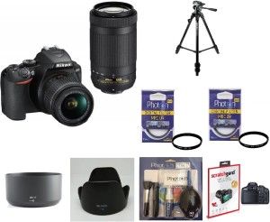 nikon d3500 (with basic accessory kit) dslr camera body with dual lens: 18-55 mm f/3.5-5.6 g vr and af-p dx nikkor 70-300 mm f/4.5-6.3g ed vr(black)