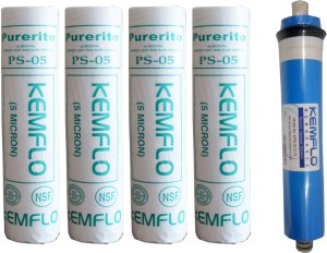 Kemflo Spun Filter Pack Of 4 With 75 GPD Membrane Solid Filter Cartridge(0.005, Pack of 4)