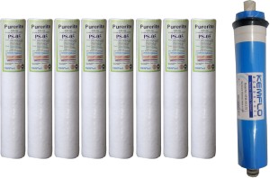 Kemflo Spun Filter Pack Of 8 Green With 75 GPD Membrane Solid Filter Cartridge(0.005, Pack of 8)