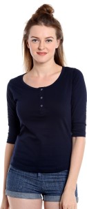 the dry state solid women henley dark blue t-shirt 2022