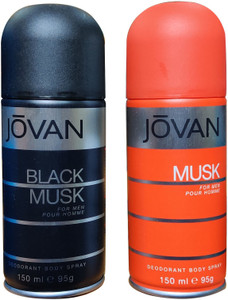 Jovan 1 BLACK MUSK AND 1 MUSK PACK OF 2 Deodorant Spray For