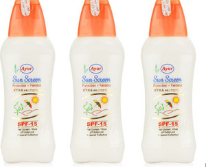 Ayur Sunscreen SPF 15 Sunscreen Lotion SPF 15 100ml PACK OF 3