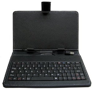 Voltegic � 7 Tablet Stand with USB Keyboard - Black Faux Leather Carrying Case Wired USB Tablet Keyboard(Spider Black)