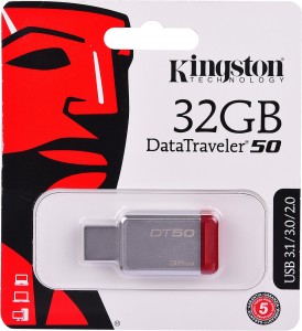 Kingston DataTraveler 50 32 GB Pen Drive(Grey, Red)