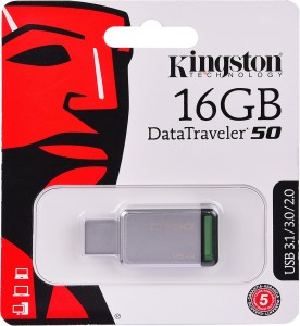 Kingston DataTraveler 50 16 GB Pen Drive(Grey, Black)