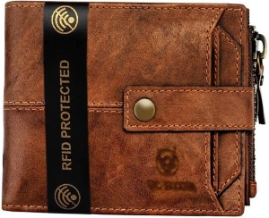 GO HIDE Men Casual Brown Genuine Leather Wallet