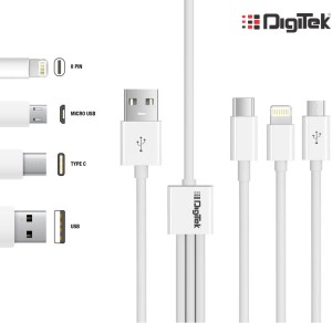 Digitek DC1M 3-1 1 m Power Cord(Compatible with Mobile, Laptop, Tablet, Mp3, Gaming Device, White)
