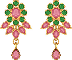 Joyalukkas Yellow Gold 22kt Ruby Emerald Drop Earring Price in