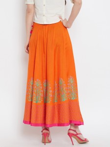 Buy Stylish Cotton Skirt Long with Gather Plates Orange at Amazonin
