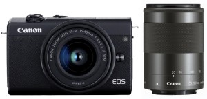 canon eos m200 mirrorless camera body with dual lens 15-45 and 55-200 mm(black)