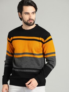 Roadster Solid Round Neck Casual Men Black Sweater
