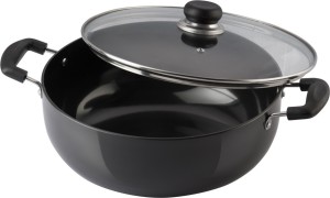  Vinod Cookware Hard Anodized Deep Kadhai with Glass Lid – Black  - 1.6 Liters (1.69 Quarts) – 18cm - Small Size - Multi-Use Pot/Wok -  Suitable For Indian Cooking, Sauces, Pasta