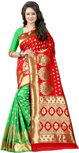 Creative Work Woven Banarasi Cotton Blend, Art Silk Saree