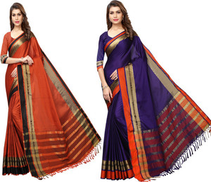 Buy HITESH ENTERPRISE Striped Maheshwari Cotton Silk Blue Orange