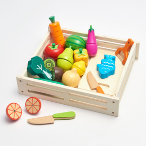 Wufiy Wooden Vegetable Fruit Cutting Set Magnetic Pretend Play