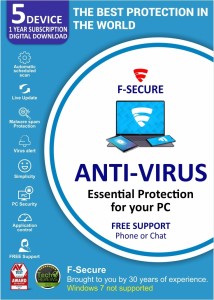 F-Secure F-secure Anti-virus key 5 PC 1 Year Activation Code 5 PC 1 Year Anti-virus (Email Delivery - No CD)(Home Edition)