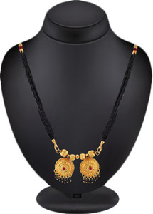MEENAZ Jewellery Traditional One gram gold Temple Mangal sutra Set chain Pendant Necklace Black beads Chains golden Tanmaniya vati Mangalsutra for Women girls latest design new Copper Alloy Mangalsutr...