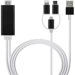 Pitambara 3 in 1 HDMI Cable Lighting/Micro USB/Type-C to HDMI 2 m HDMI Cable(Compatible with Iphone, Micro USB Phone, Type C aPhone, White, One Cable)