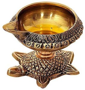 Puja N Pujari Brass Kuber Diya Oil Lamp with Turtle Stand for Pooja Room and Diwali Festival Brass Table Diya