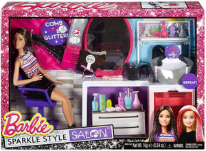 BARBIE Sparkle Style Salon Brunette Doll Playset Sparkle Style