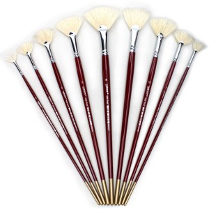 WORISON Long Handle White Bristles Fan Paint Brushes,  Profession Artist Oil Acrylic Painting Brush Set 