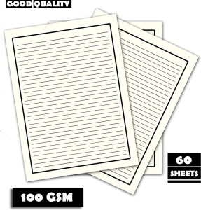 WAYTOBUY 100 GSM Good Quality Assignment or Project Paper  with Black Border, One Side Ruled 60 Papers for Students (Slightly Yellow  White Paper)) One Side Ruled with Black Border 210