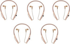 FKU Set of 5 HI Bass Magnetic Bluetooth Earphone wit Mic and Memory Card Slot 64 GB MP3 Player(Gold, 0 Display)