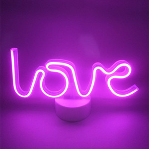 XERGY Pink Love sign LED Neon Light with Holder Base Battery