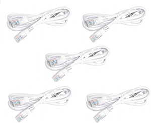 RIVER FOX Lan Cable 1.5 Meters Cat 5e Ethernet Network Patch Cable (White, 5 Pieces) 1.5 m Patch Cable(Compatible with Modem, Router, White, Pack of: 5)