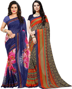 Buy kashvi sarees Printed Daily Wear Georgette Blue Brown Sarees Online Best Price In India Flipkart